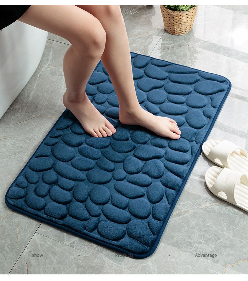 Tapis d'entrée en tissu textile à galets gaufrés, durable, style simple, absorbant, antidérapant, mignon, pour salle de bain_voghion.com