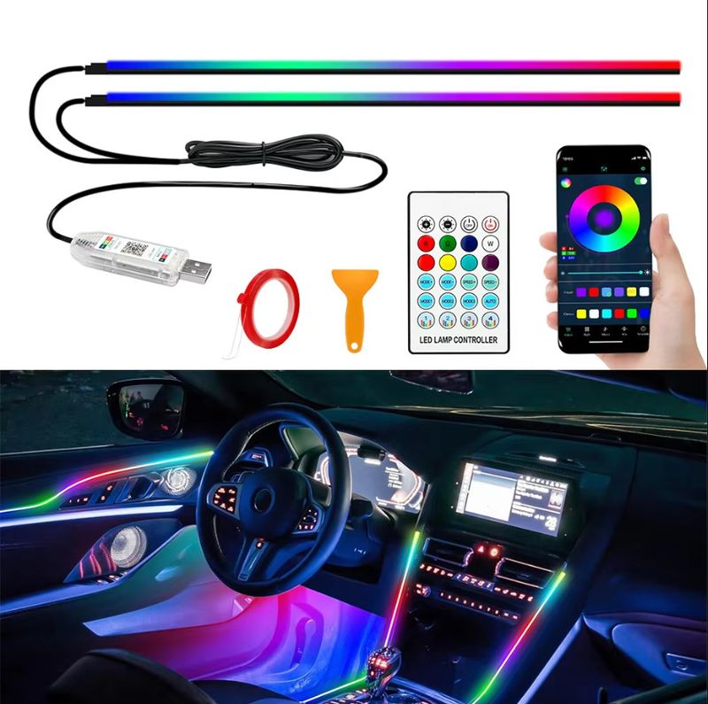 Lumière LED décorative d'ambiance colorée et fluide en acrylique pour intérieur de voiture, commande centrale USB_voghion.com