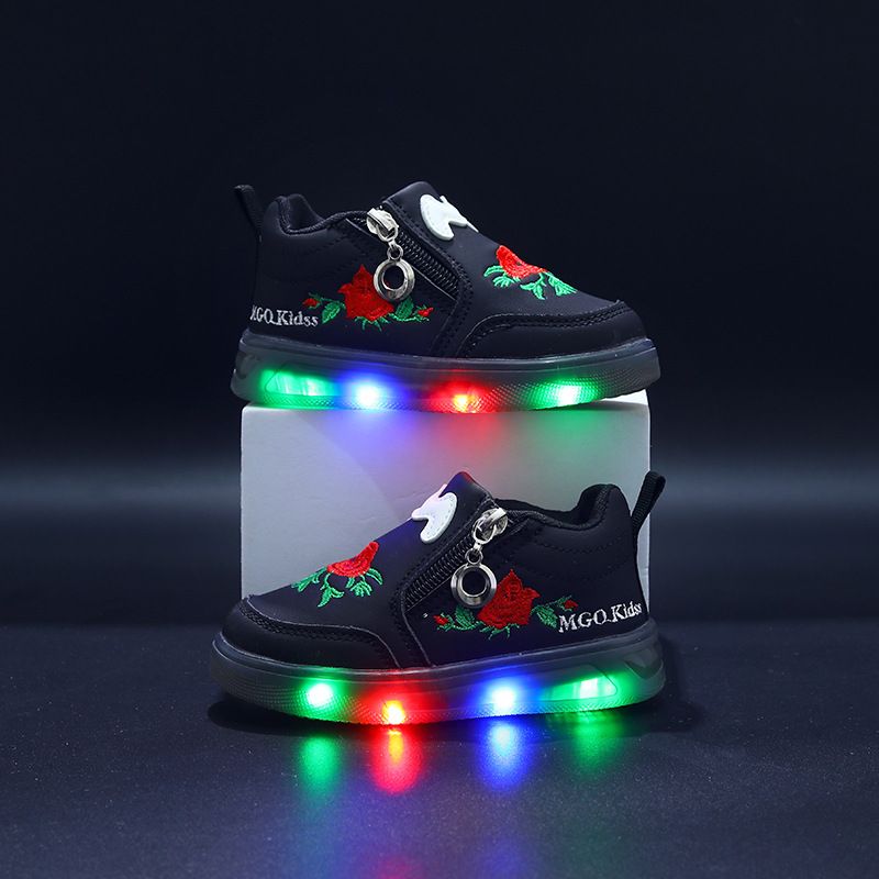 2025 New Luminous Children Embroidered Zipper Light Up Children's Shoes Girls Sneakers Light Up Girls Casual_voghion.com