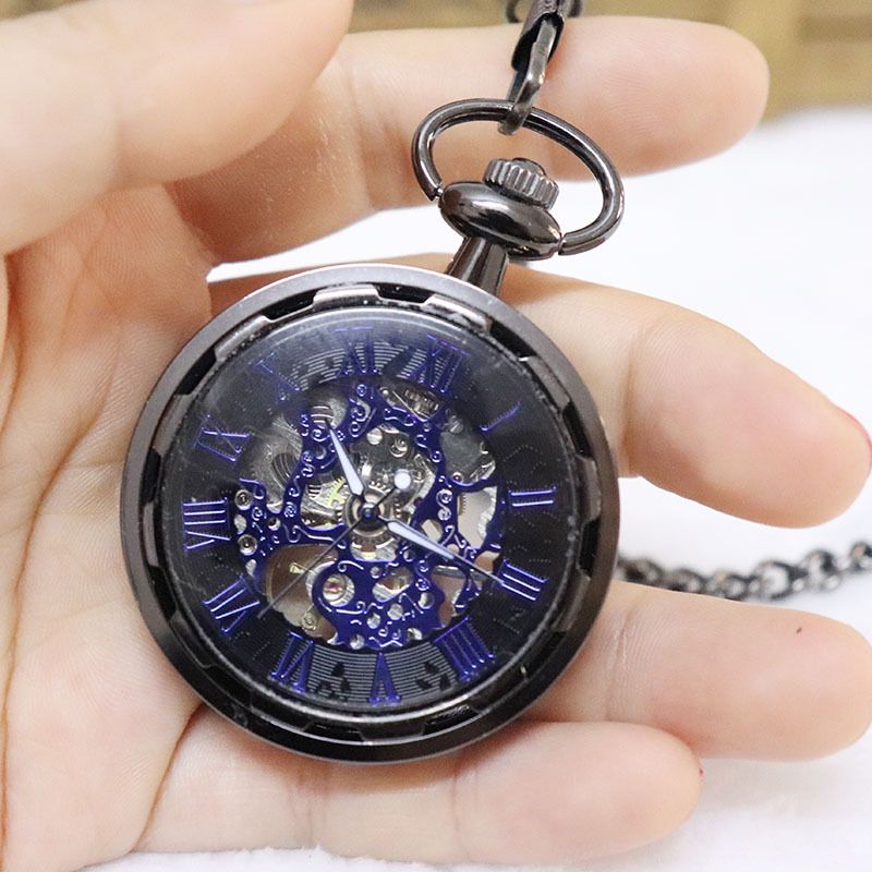 High-Value Live Roman Numeral Large Mechanical Pocket For Men And Women Without Cover Carved Hollow Chain Watch_voghion.com