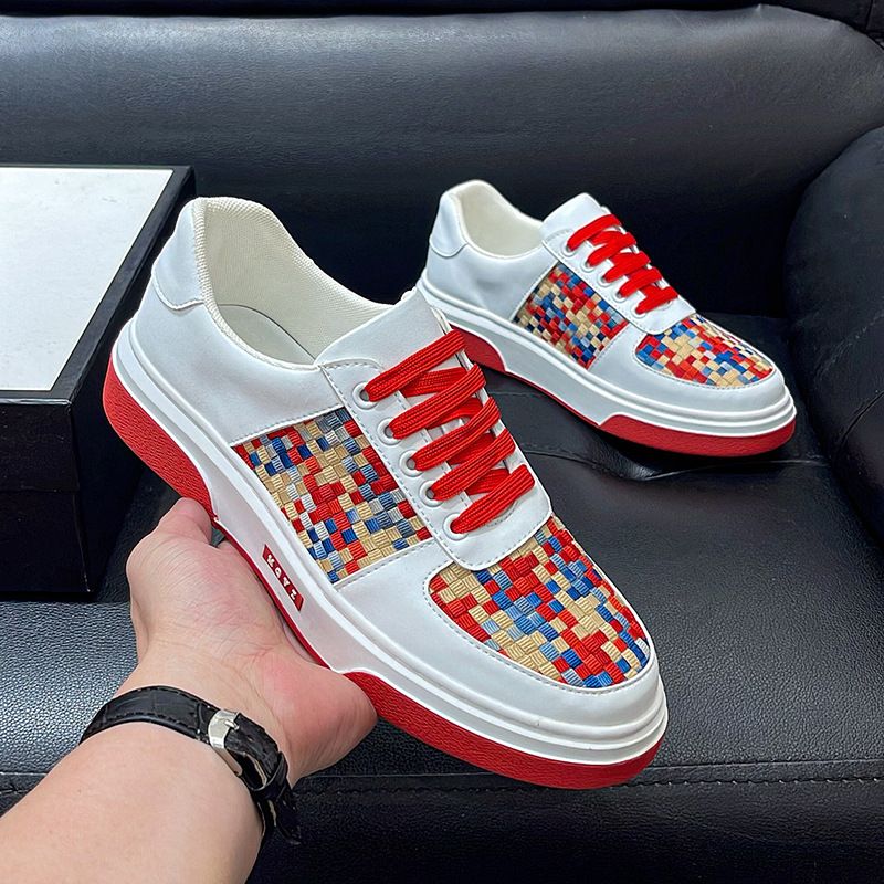 Casual For Men 2025 Light Luxury Trendy Brand Genuine Leather Woven Sports White Shoes Height Increasing Fashion Color_voghion.com