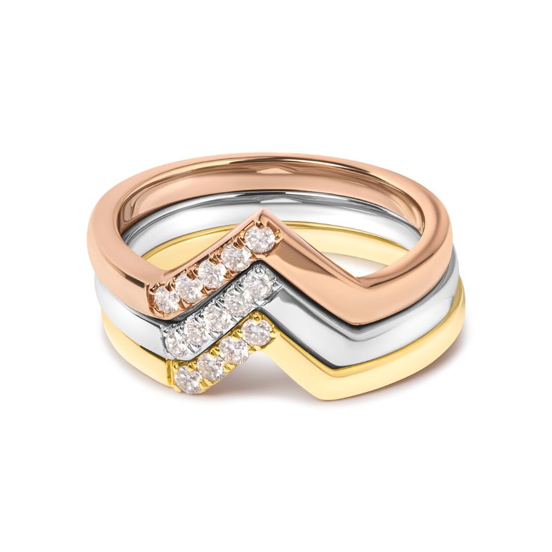 14K Gold 1/4 Cttw Diamond Geometrical Chevron V Stackable Band Ring Set (G-H Color, SI1-SI2 Clarity) - Size 7_voghion.com