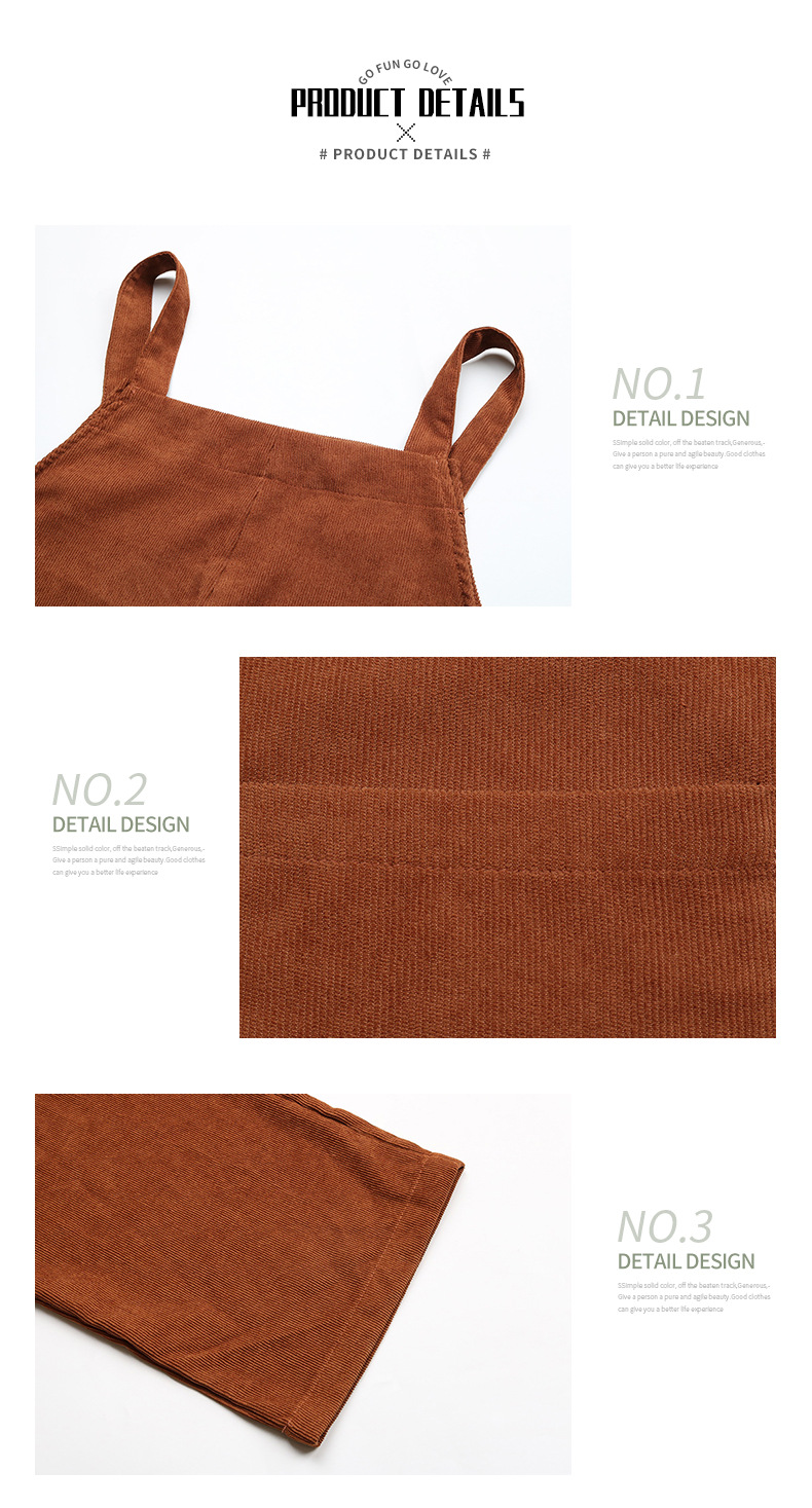 Salopette in velluto a coste ampia con tasca marrone_voghion.com