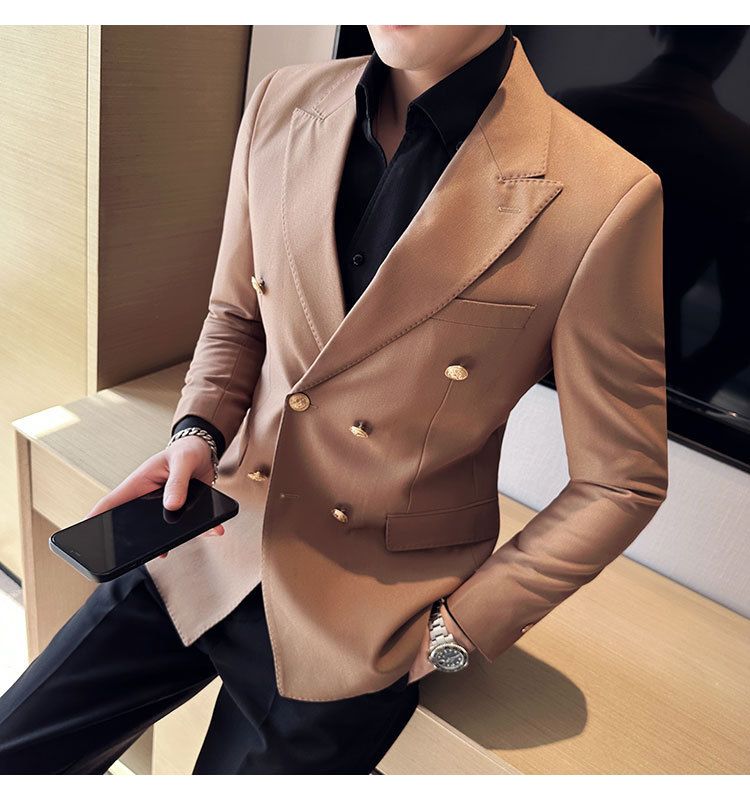 1 Cross-Border Foreign Trade Style Men's Suit With Metal Buttons Slim Fit Double-Breasted Peak Lapel Single Jacket Blazer_voghion.com