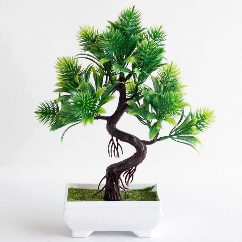 Simulación de adornos de flores artificiales en macetas de 15 mallas de pino Melaleuca de plástico para bonsáis Simulación de adornos de plantas de interior de pino para decoración_voghion.com