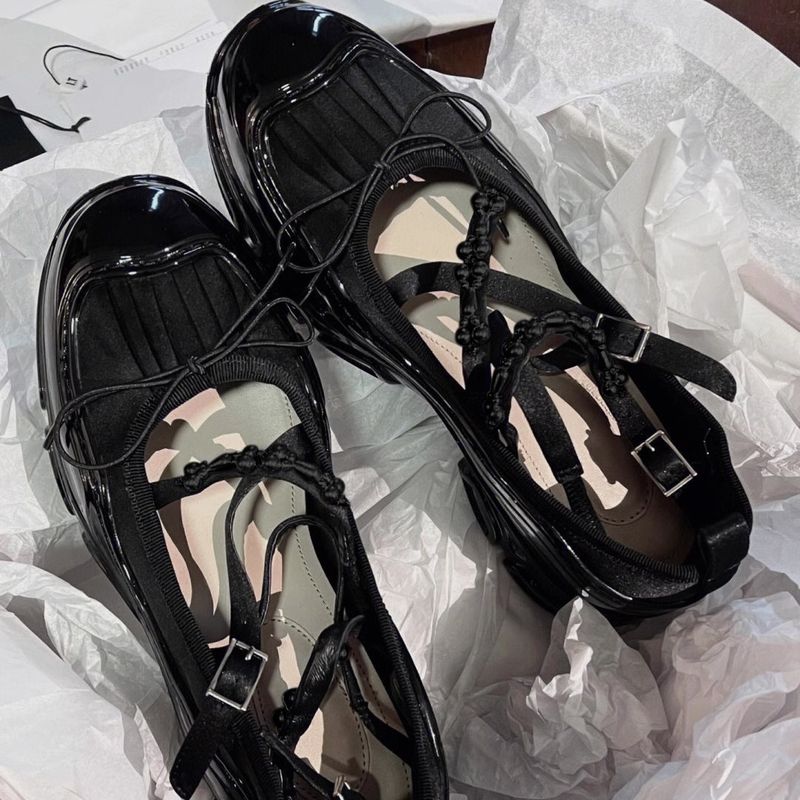 Schaffell-Version ~ Echte Ballett-Loafer mit dicker Sohle, Damen-Schleife, Biskuitkuchen, Mary Jane Single Sho, kleines Leder_voghion.com