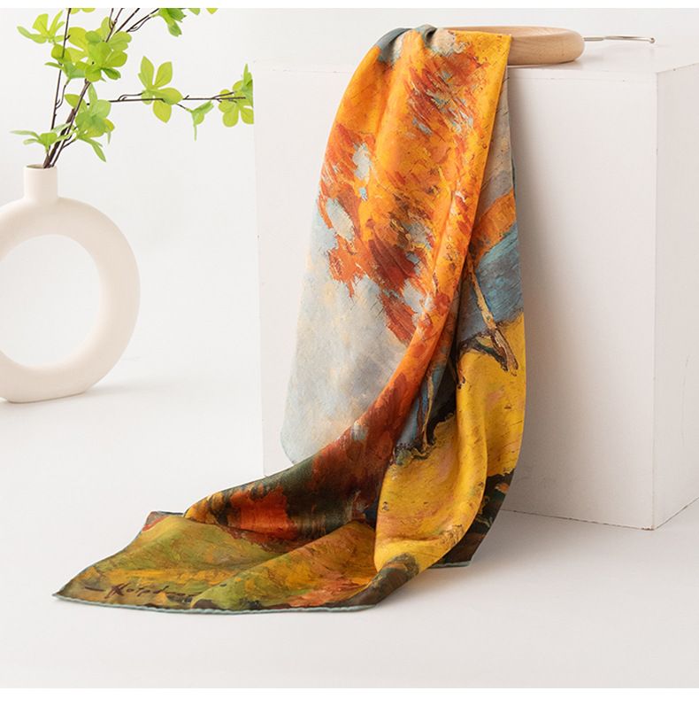 2024 Damen-Geschenkbox, Waldölgemälde, Maulbeerseide, fortgeschrittener professioneller Kleid-Quadratschal_voghion.com