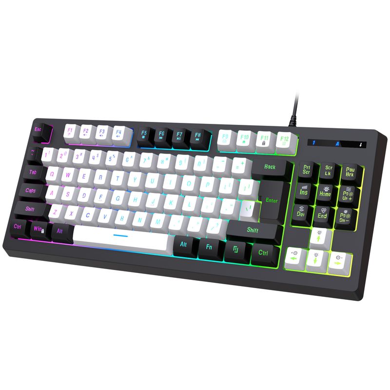 Clavier de jeu filaire à 87 touches, rétroéclairé RVB, mécanique, 25 touches, sans conflit, noir et blanc_voghion.com