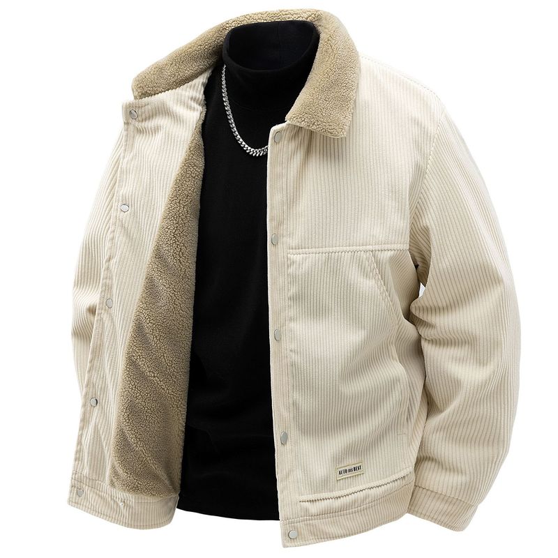 Cordjacke für Herren mit Sherpa-Fleecefutter – Wintermantel im Vintage-Stil mit Reverskragen und Knopfleiste – Schmale Passform, Retro-Oberbekleidung_voghion.com