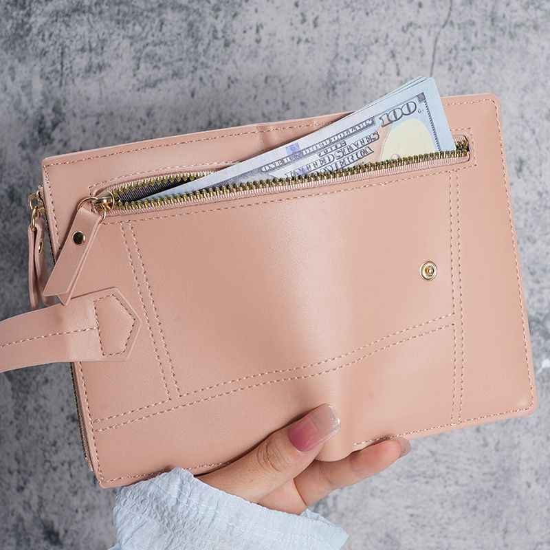 Neu Damen Geldbörse PU Leder Kurzen Reißverschluss Geldbörse Drei-Fach Brieftasche_voghion.com