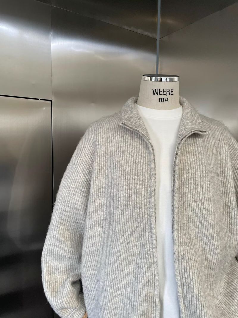 Cardigan da uomo in maglia premium con cerniera - Maglione comodo e ampio con collo alto per l'inverno, casual ed elegante (disponibile in grigio chiaro e nero)_voghion.com