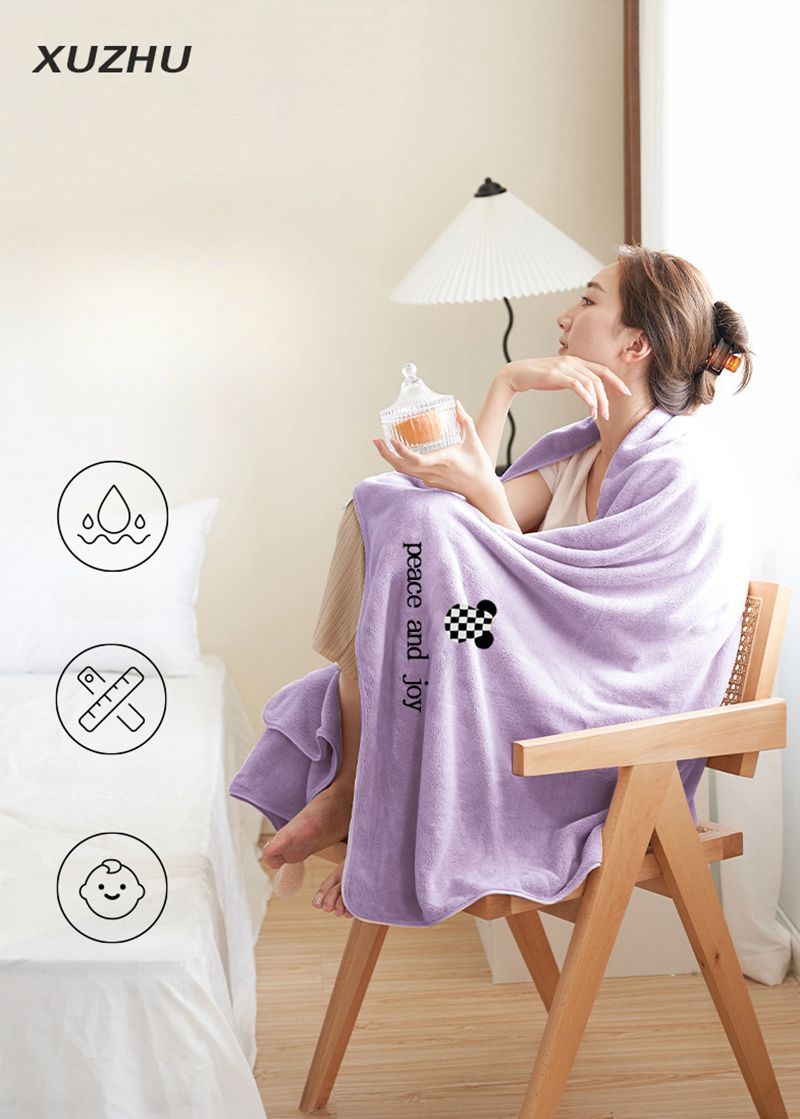 Extra Large Wide Bath Towel, Hair Drying Cap Three-Piece Set, More Absorbent Than Pure Cotton, Cartoon Design, Suitable_voghion.com