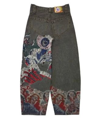 Herenkleding Harajuku Retro Vleermuispatroon Borduurwerk Losse Jeans Heren Straat Y2K Broek Slouchy Jeans_voghion.com