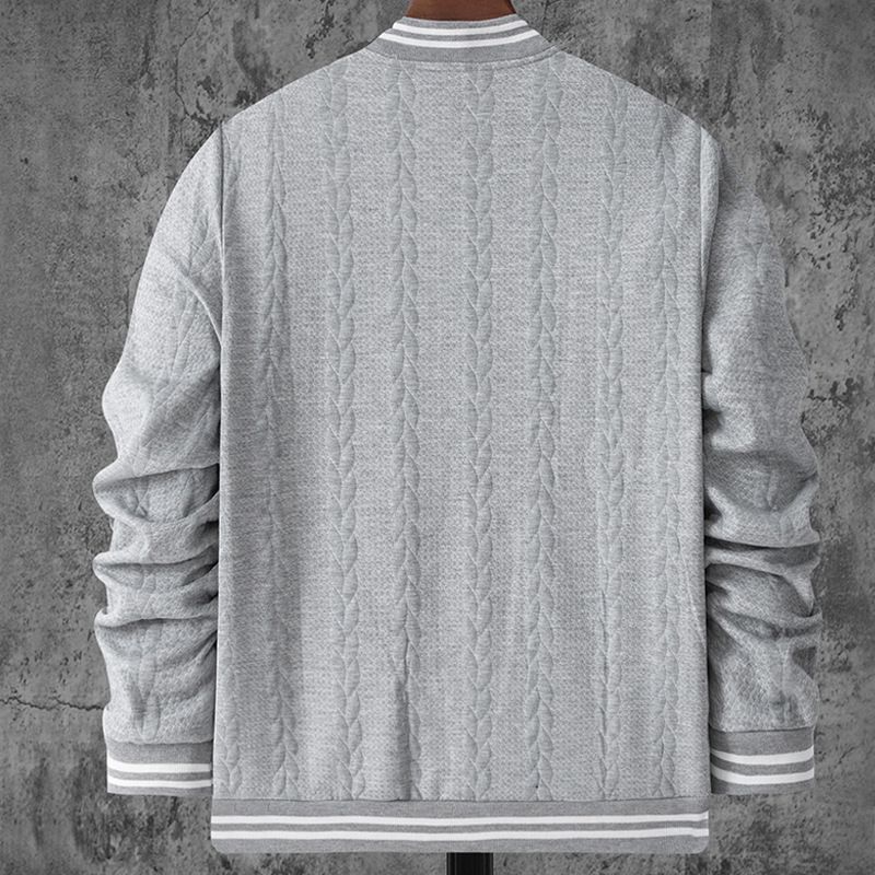 Men's Clothing autumn and winter men's baseball jacket knitted heavy jacquard solid color stand up collar casual drop shoulder button jacket men_voghion.com