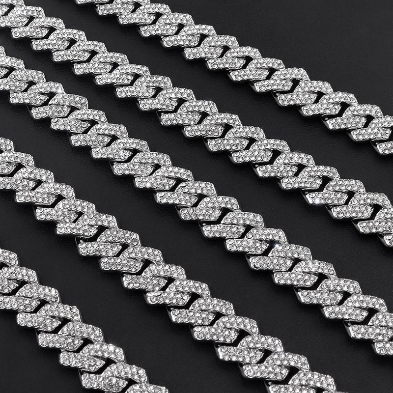 2025 New Arrivals Hip Hop 14MM Prong Link Necklace & Bracelet Iced Out Bling Cuban Chain Rhinestone Chains For Men Punk Rapper Jewelry_voghion.com