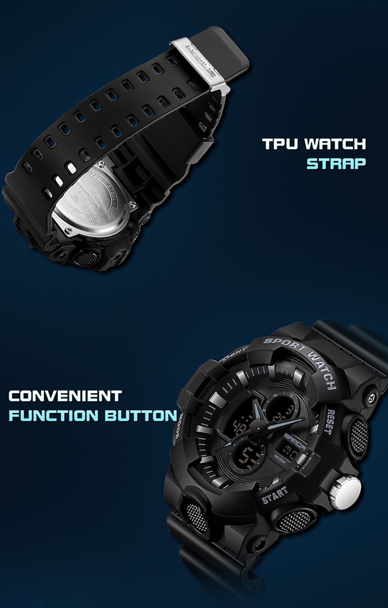 Men's Digital Analog Sports Watch With LED Backlight, 50M Waterproof, Shockproof, Alarm & Date Display For Outdoor & Casual Wear_voghion.com