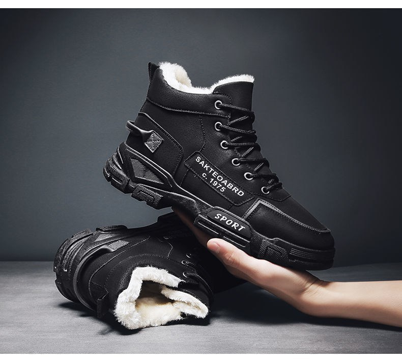 Neue Herrenschuhe für den Winter: Dickere, hohe Canvas-Arbeitsschuhe mit hohem Schaft, Winterschuhe mit Samtfutter aus Baumwolle, Martin-Stiefel für Herren._voghion.com