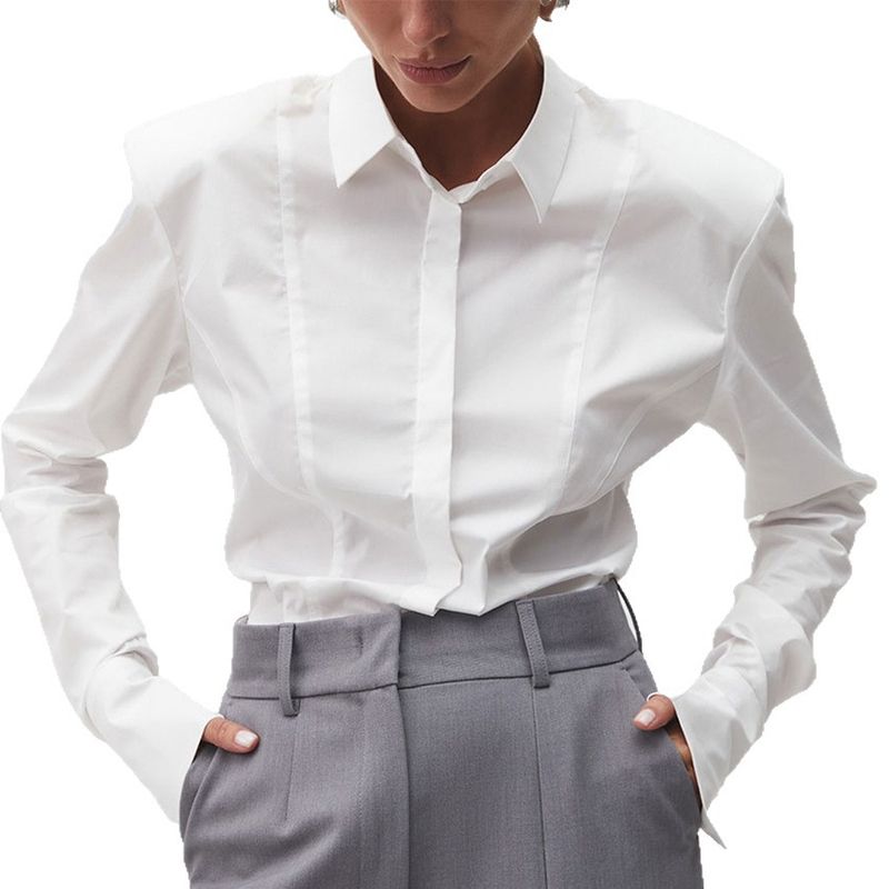 Herfst Winter Nieuw Eenvoudig Veelzijdig Schoudervulling A-lijn Taille-cinching Shirt Voor Vrouwen Met Design Gevoel, Elegant En_voghion.com