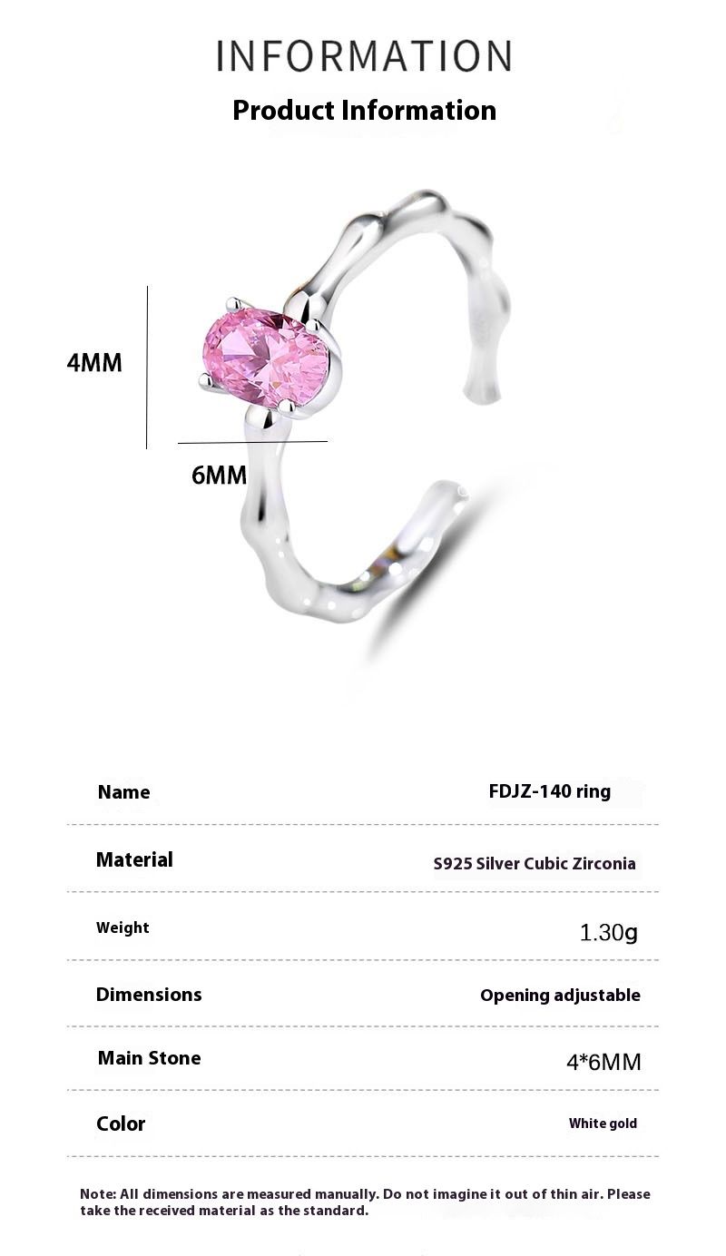 S Silver Women's Small and High end Luxury Ins Fashion Personalized Round Openi Adjustment Pink Diamond Bamboo Knot_voghion.com