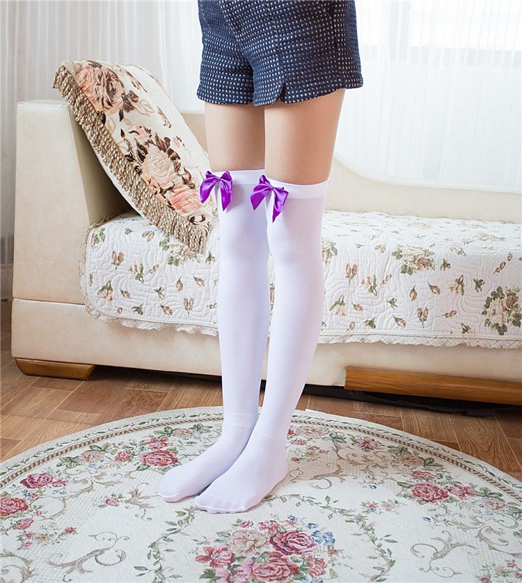 Aksamitne pończochy kokarda kuszące damskie zabawne pończochy japońskie słodkie podkolanówki hurtowo_voghion.com