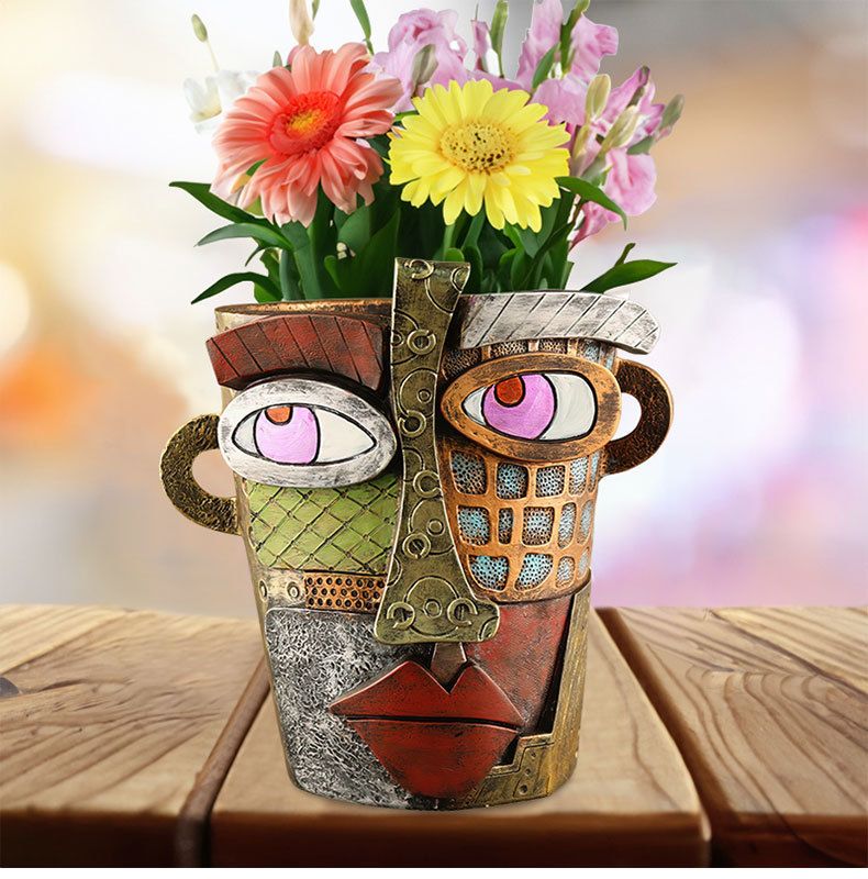 New Face Colorful Abstract Art Succulent Planter Resin Ornament Antique Flower Pot Potted Plant Decoration_voghion.com