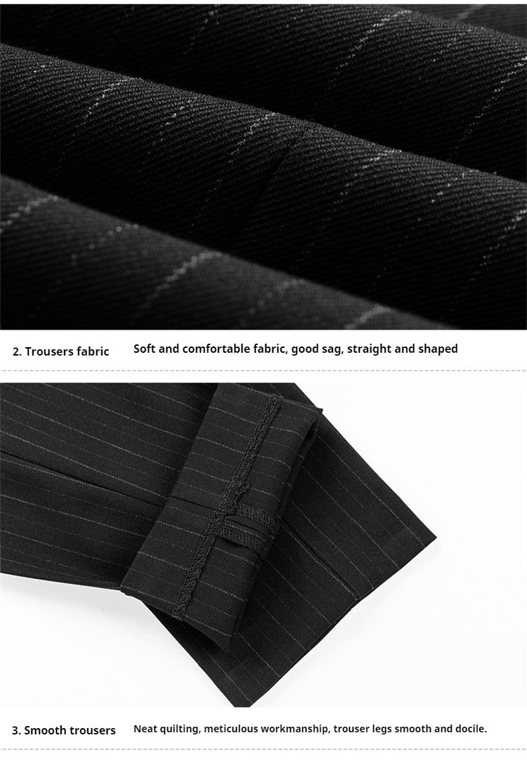 2024 Nuovo tre pezzi casual con colletto con fibbia, abito nero a righe coreano, completo da uomo slim fit_voghion.com