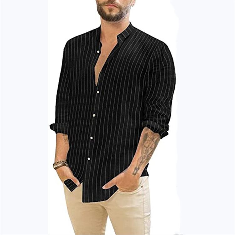 2024 Amazon Wish AliExpress Europäische und amerikanische gestreifte Strickjacke für Herren mit Digitaldruck, lässiges Langarmhemd_voghion.com