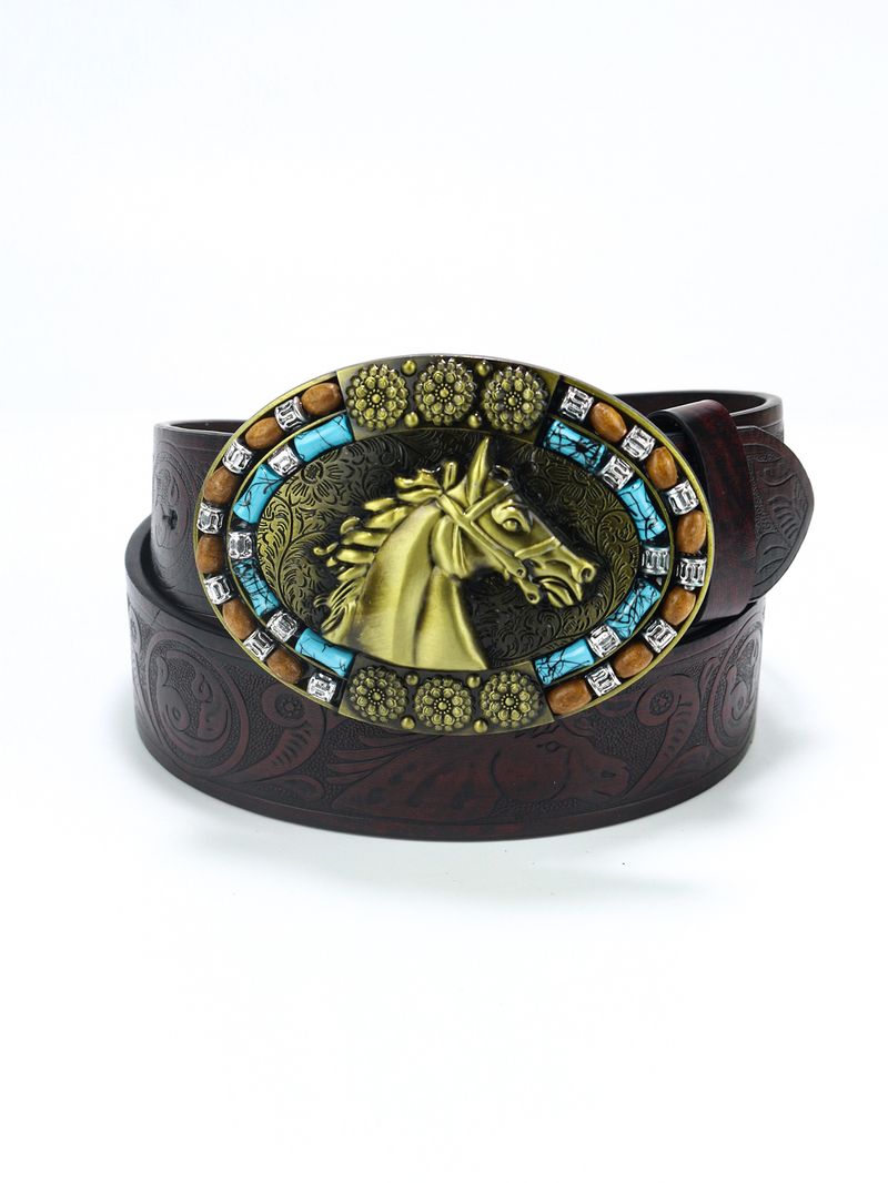 Heren Western Denim Riem, Harnas, Grote Gesp, Trendy Jeugd Retro Paardenhoofd Punk Riem_voghion.com