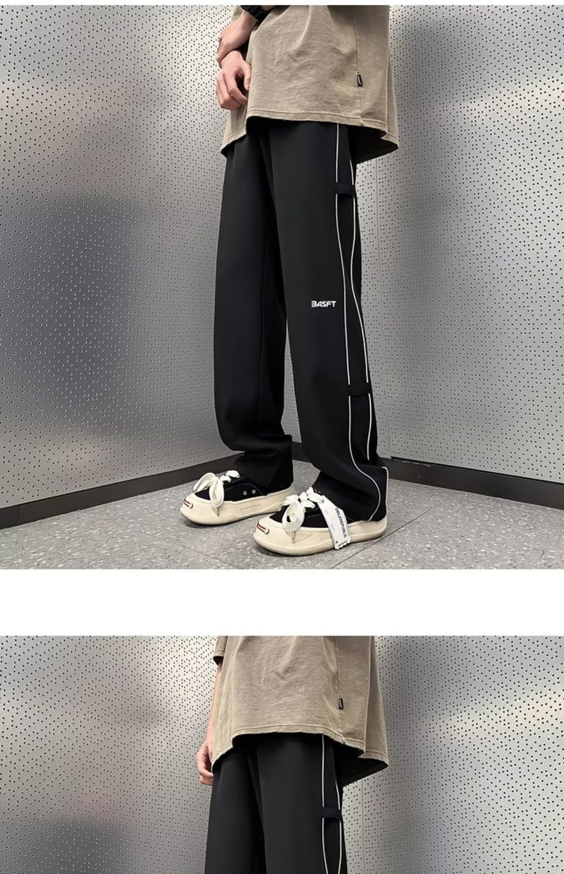 Coole casual voor heren zomer dunne Instagram afzakkende rechte losse en trendy brief wijde pijpen broek_voghion.com