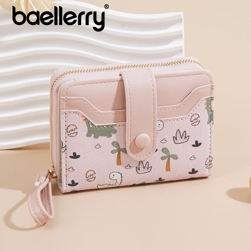 New For Women Cartoon Print Short Multi-Card Slot Zipper Wallet High-End Coin Purse_voghion.com