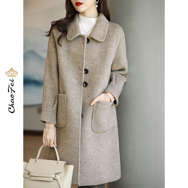 Women's Clothing Women's Wool Coat Winter Warm Slim Fit Long Trench Coat With Faux Fur Collar, Plus Size Available In Grey Black Camel Beige_voghion.com