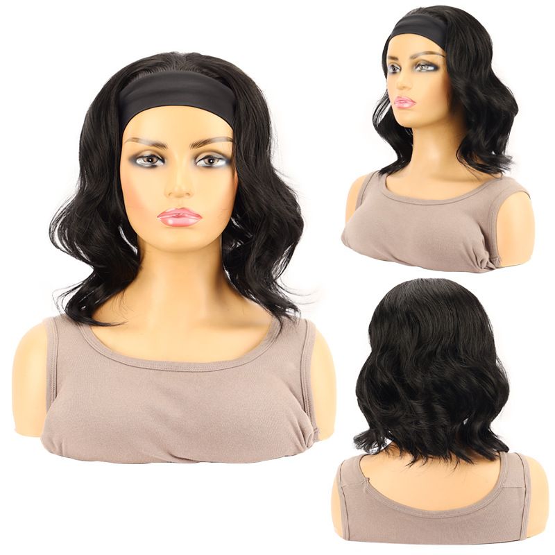 Parrucca sintetica - Capelli neri corti e ondulati con fodera in seta ghiacciata (traspirante e confortevole)_voghion.com