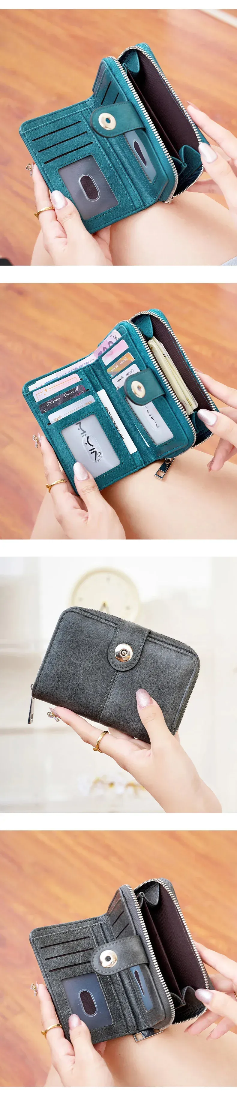 Vintage Womens RFID Blocking MultiFunction Short Fashion Large Capacity Zipper Coin Wallet Simple ID Credit Card Holder_voghion.com