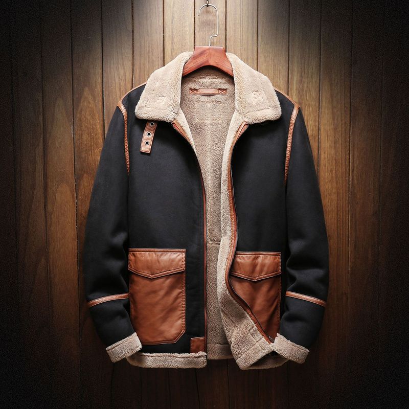 Giubbotto bomber in similpelle da uomo – Cappotto slim fit con fodera in montone (M-5XL, nero, antivento)_voghion.com