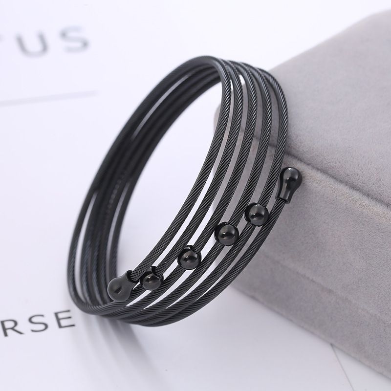 Exaggerated Versatile Stainless Wire Braided Twist Fashion Multi-layer Coiled Circle Women's Titanium Steel Bracelet_voghion.com