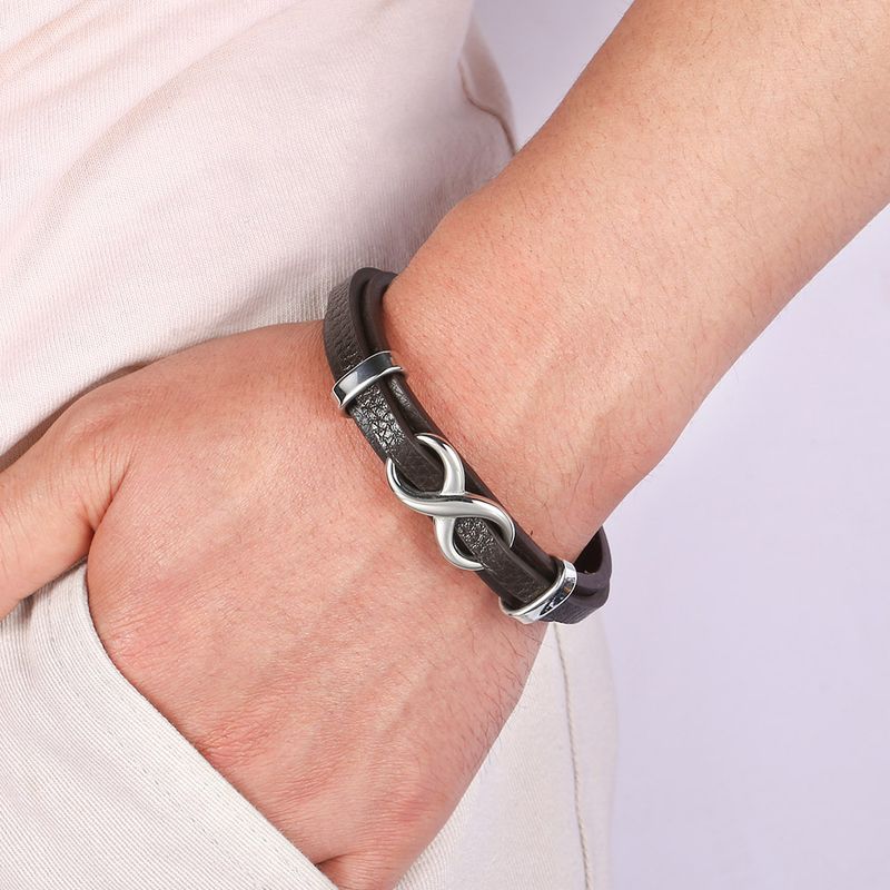 Men's Jewelry Punk 8 Shaped Lucky Leather Rope Men's Charm Leather Snap Leather Bracelet Trendy Accessories_voghion.com