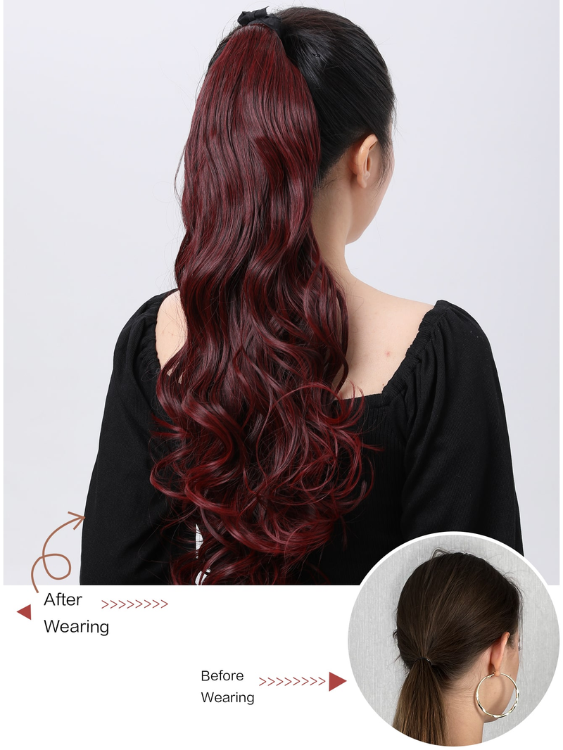 Estensioni dei capelli ricci avvolgenti coda di cavallo marrone scuro Parrucchino lungo 24 pollici per regalo per donne e ragazze_voghion.com