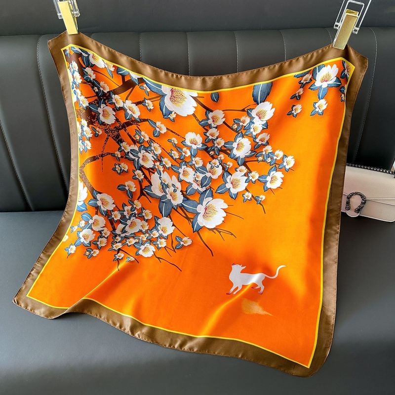 Countryside floral small square fresh spring professional attire temperament natural sweet printed simulated silk scarf_voghion.com