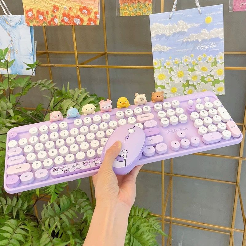 Dopamin Drahtlose Maus Tastatur Anzug Bär 2,4 Gusb Mädchen Büro Stumm Laptop Desktop-Computer_voghion.com
