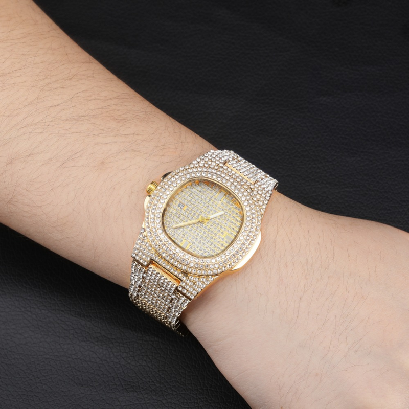 Orologi HIP HOP in oro al quarzo con diamanti ghiacciati di marca con orologio relogio in acciaio inossidabile Micropave CZ_voghion.com