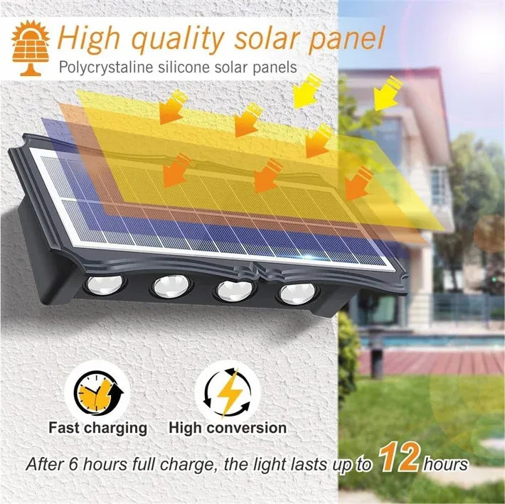 Solar wandlamp voor buiten, waterdicht, op en neer, lichtgevende verlichting, balkon, tuin, tuindecoratie, verlichting_voghion.com