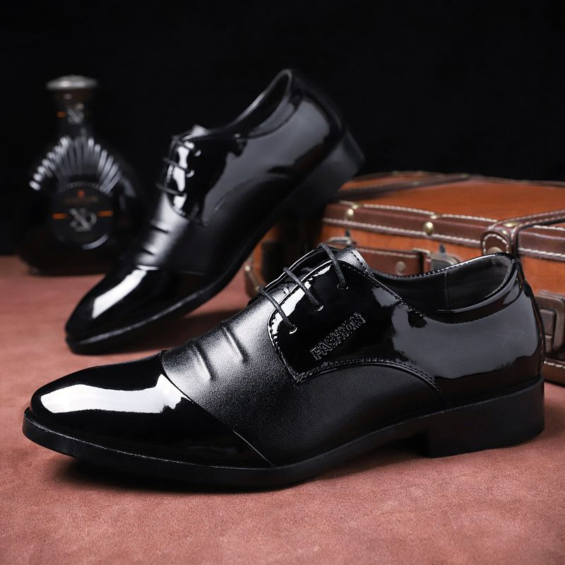 Merk Elegante en modieuze zakelijke casual lederen formele herenschoenen, puntige lage schoenen_voghion.com