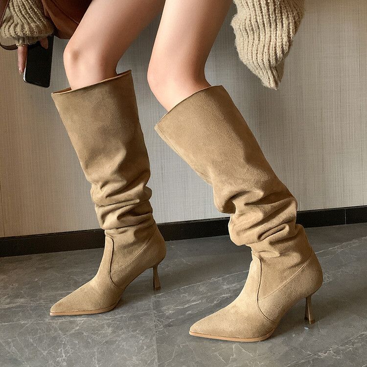 2025 Herbst Winter Neue Große Pile Spitzschuh Frauen Dünne Rohr High Heel Dickes Bein Overknee Lange Stiefel_voghion.com