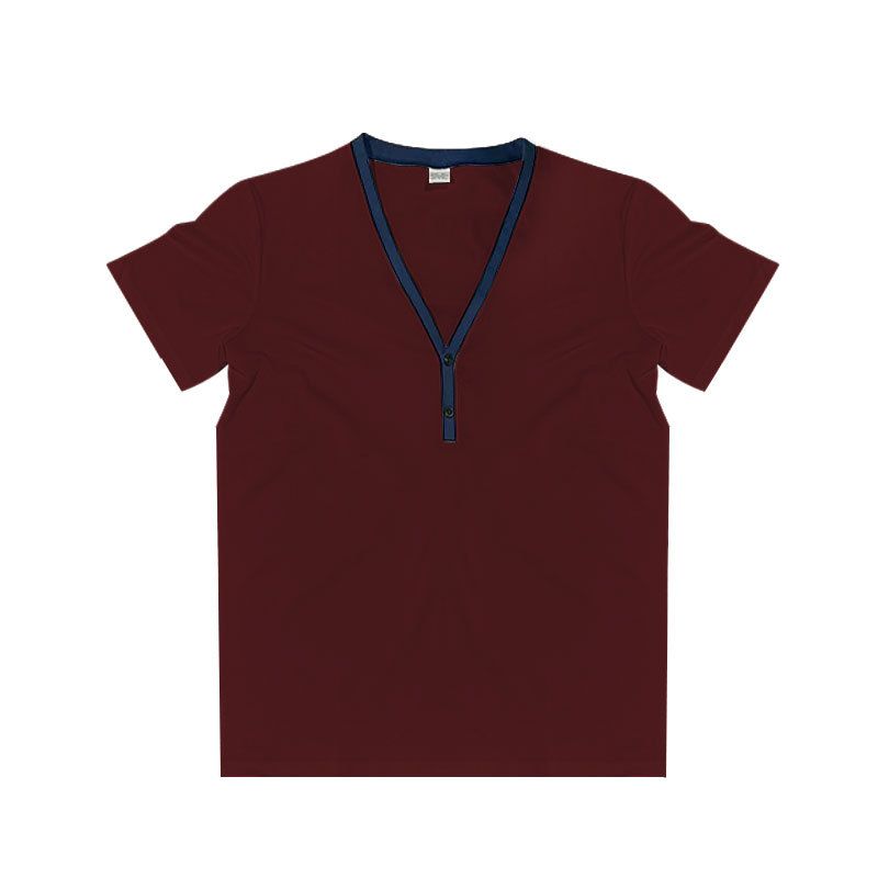 T-shirt Henley décontracté à manches courtes et col en V pour homme, haut à blocs de couleurs, été 2024_voghion.com