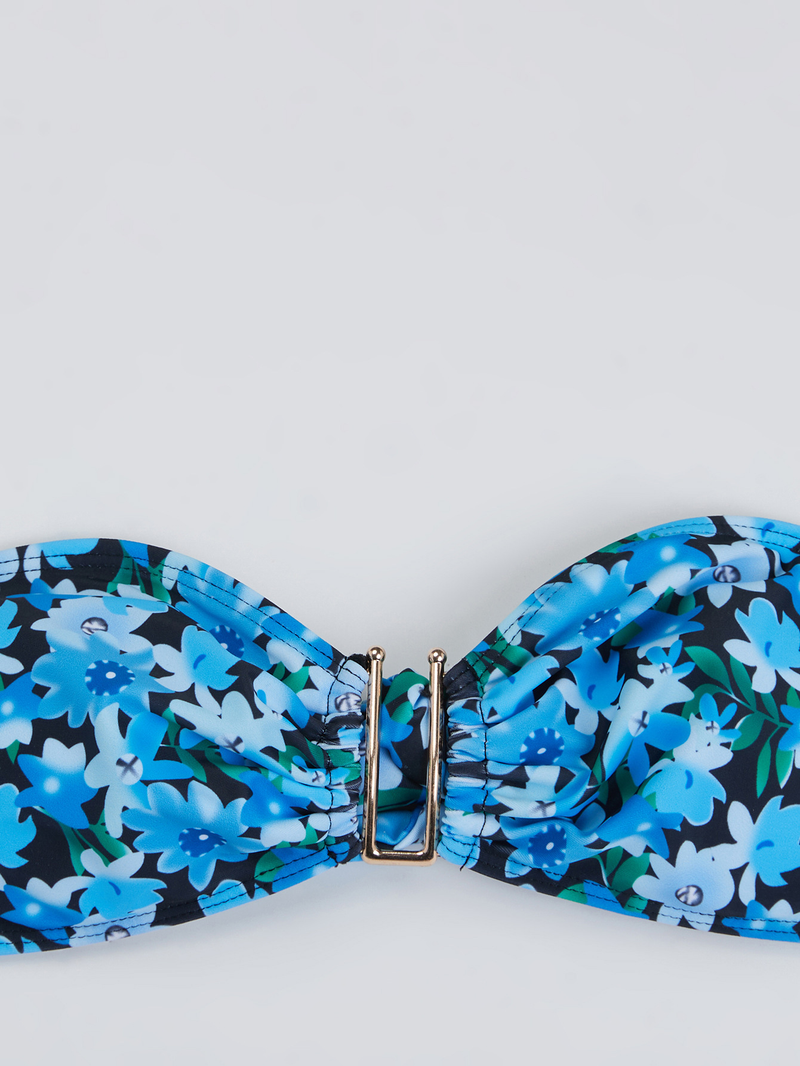 Damen Split Metall U-förmiger Bikini BIKINI dreiteiliger bedruckter Badeanzug_voghion.com