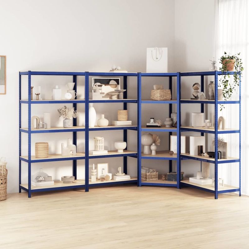 5-Layer Shelves 4 pcs Blue Steel&Engineered Wood_voghion.com