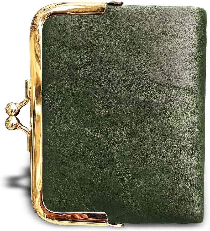 Naisten lompakko Pieni Rfid Naisten Kompakti Bifold Nahkainen Vintage Kolikkokukkaro vetoketjulla ja Kiss Lock_voghion.com
