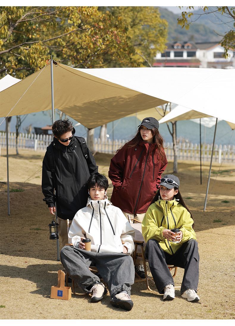 Rainstorm Level Water-Resistant Spring And Autumn Color-Block Windproof Coat Loose Hooded Hiking College Style Jacket_voghion.com