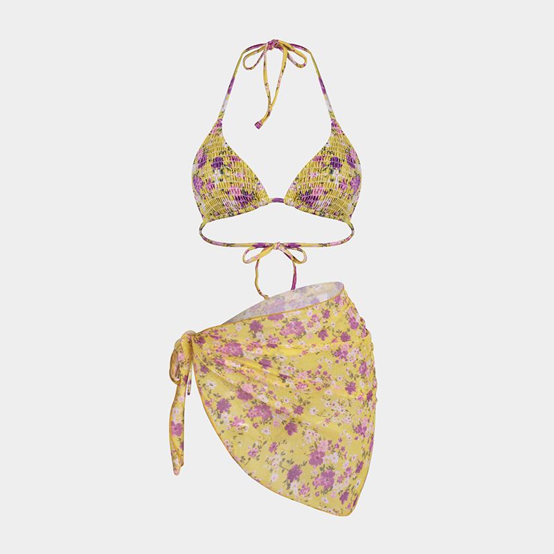 Vêtements pour femmes Jupe en gaze Fendue Bikini de Vacances Maillot de Bain Sexy Imprimé Bikini Ensemble Trois Pièces_voghion.com
