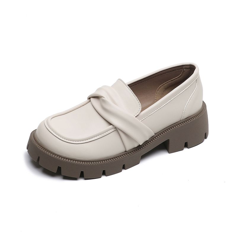 Platform Loafers Women's One-pedal Black Retro Small Leather Shoes College Style Soft-soled Single Shoes_voghion.com